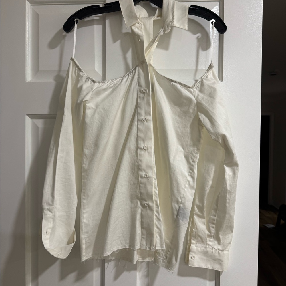 RtA White Button Down Shirt with Dress Shirt Collar and Long Sleeves